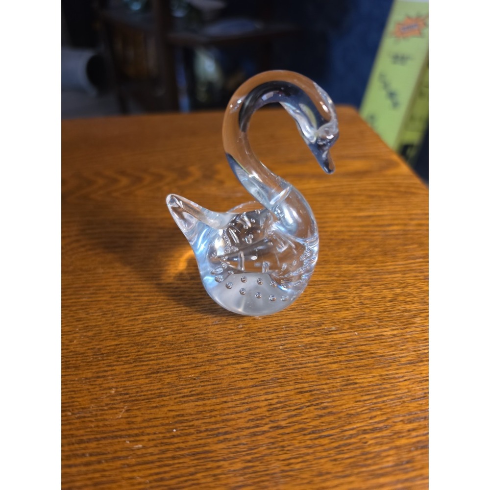 Vintage Clear Glass Swan 4" tall